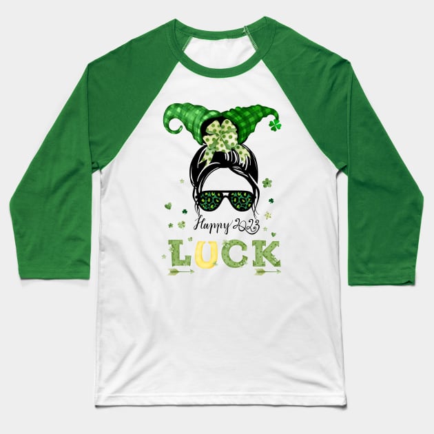 Women Happy Go Lucky Shamrock St Patrick's Day Baseball T-Shirt by Adam4you